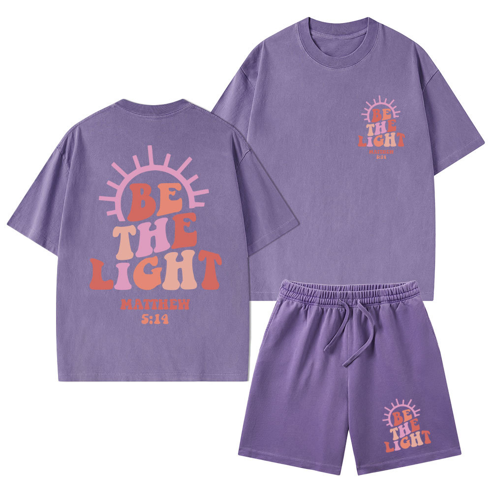 Be The Light Christian Washed T-Shirt & Shorts