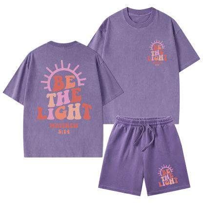 Be The Light Christian Washed T-Shirt & Shorts