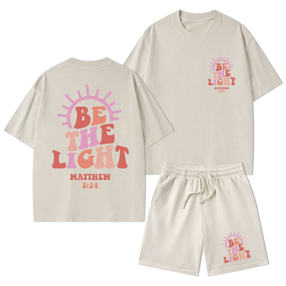 Be The Light Christian Washed T-Shirt & Shorts
