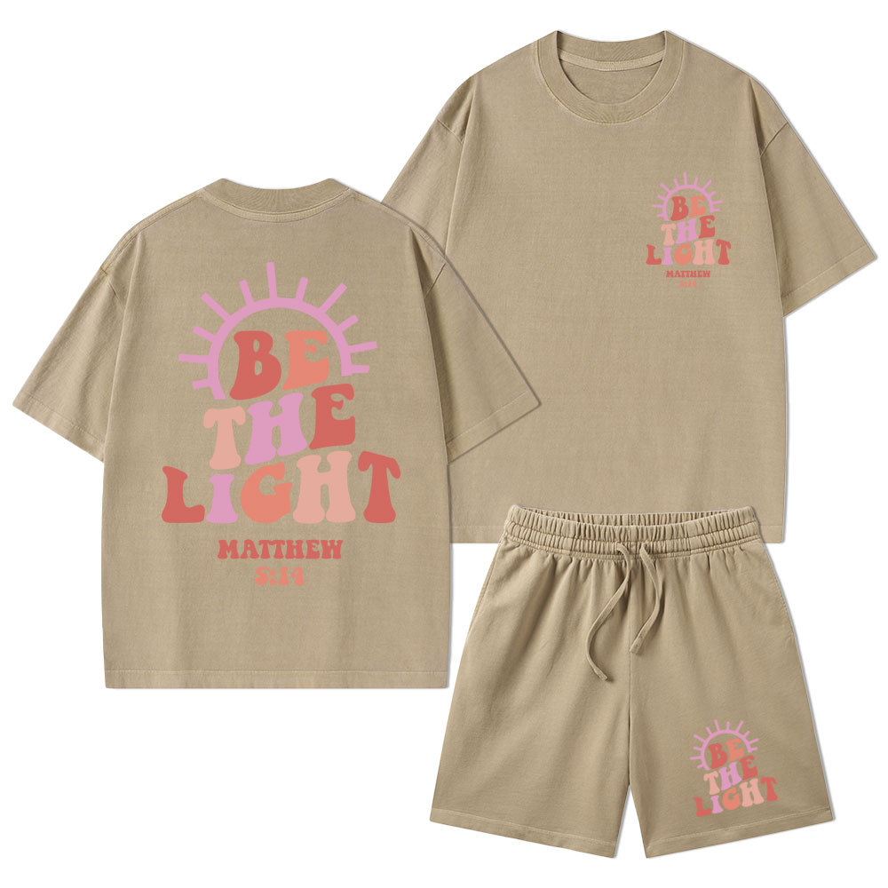 Be The Light Christian Washed T-Shirt & Shorts