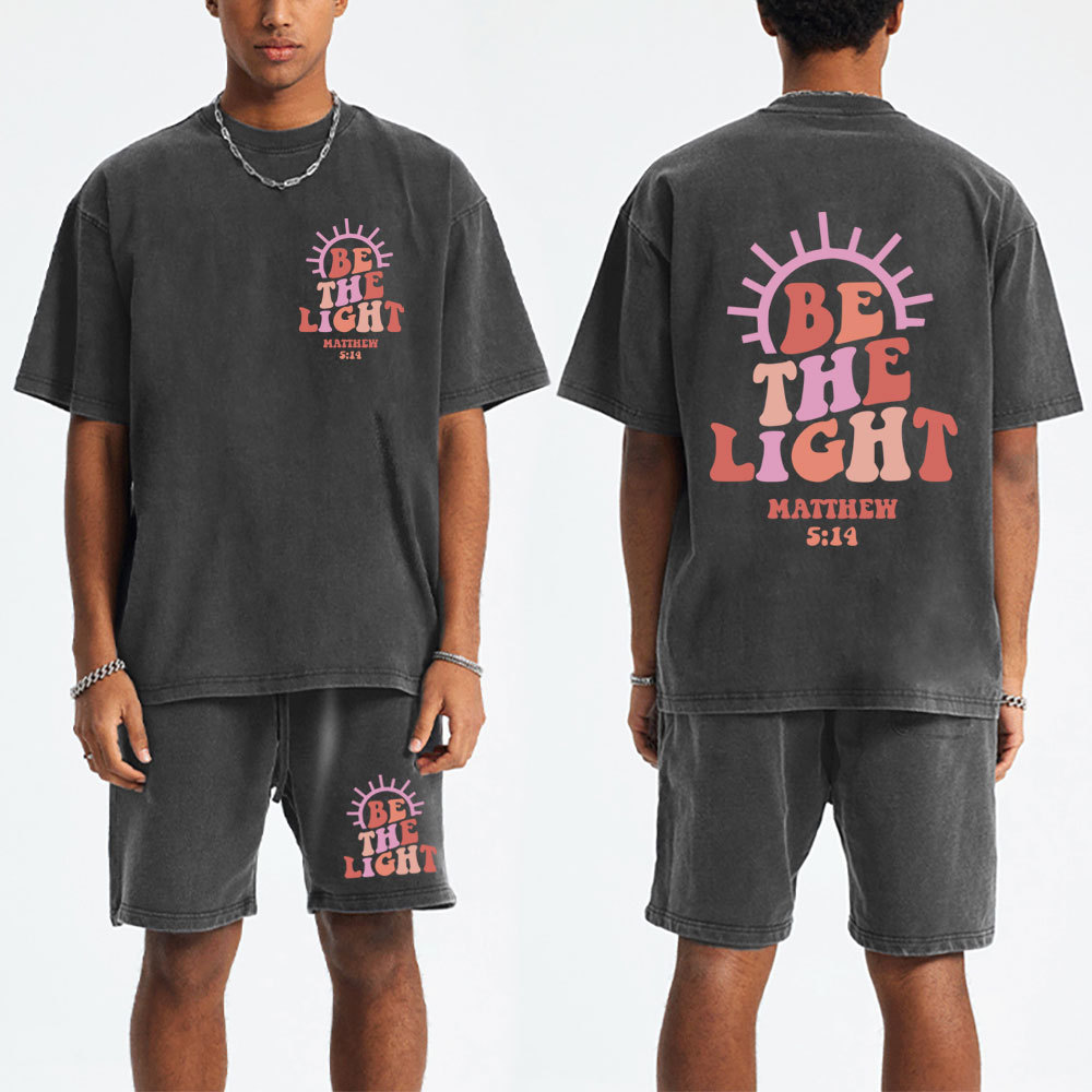 Be The Light Christian Washed T-Shirt & Shorts