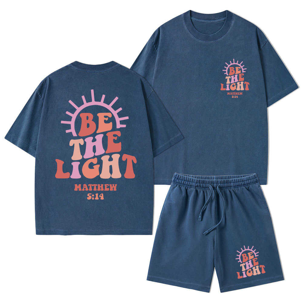 Be The Light Christian Washed T-Shirt & Shorts