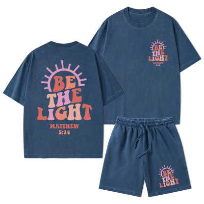 Be The Light Christian Washed T-Shirt & Shorts