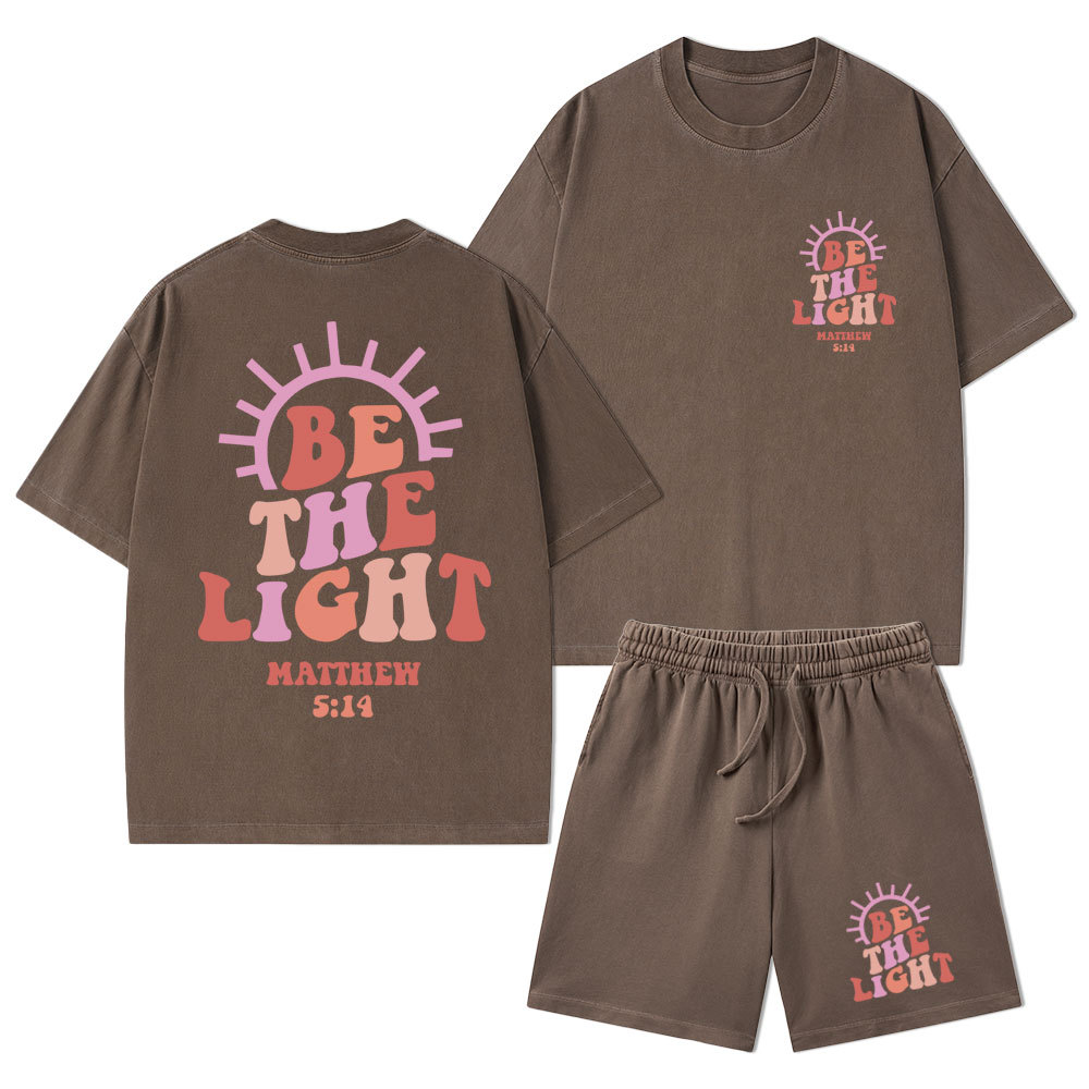 Be The Light Christian Washed T-Shirt & Shorts