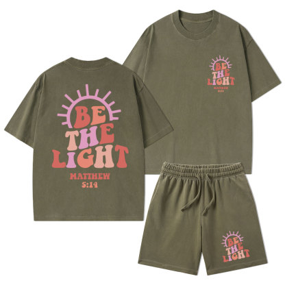 Be The Light Christian Washed T-Shirt & Shorts