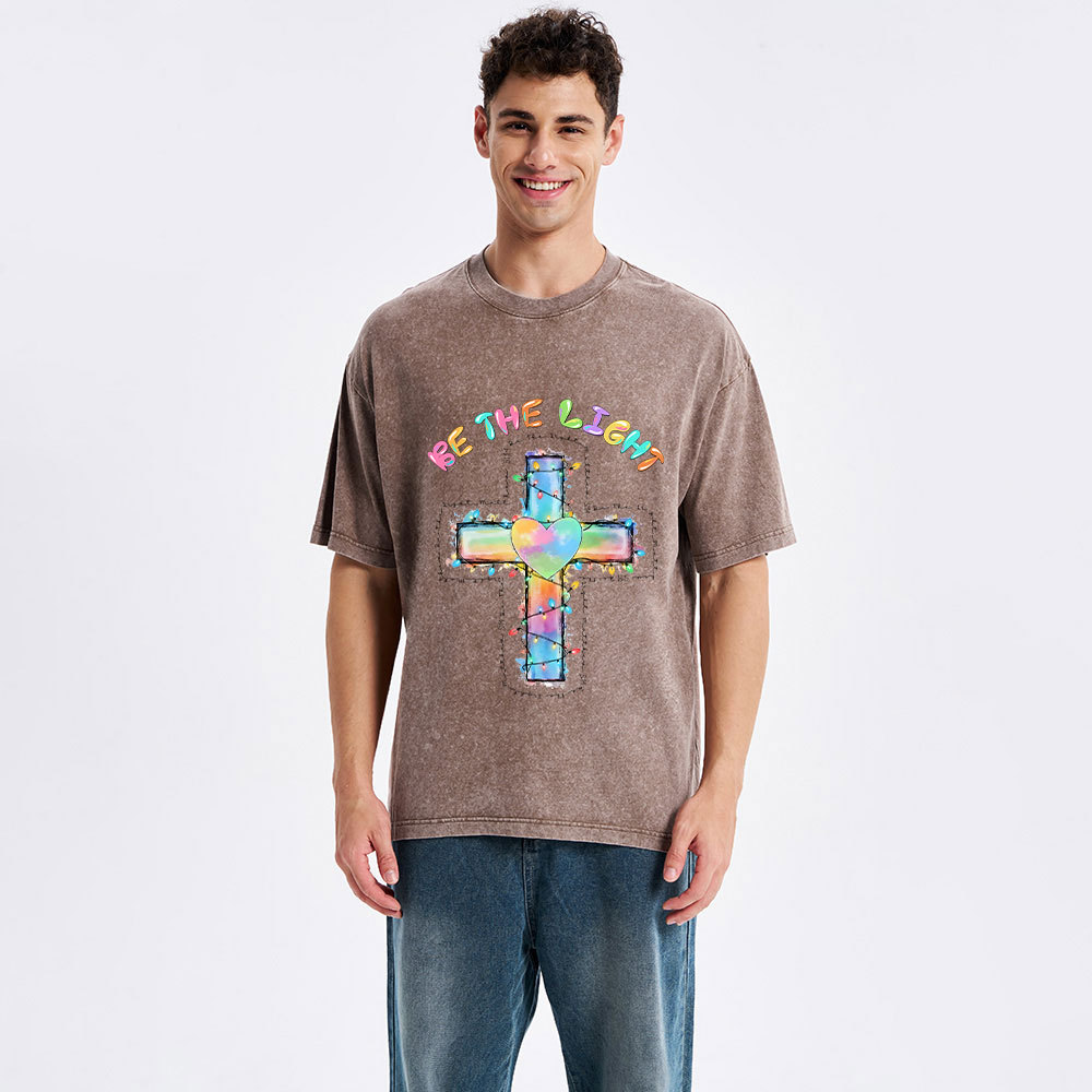 Be The Light Cross Christian Washed T-Shirt