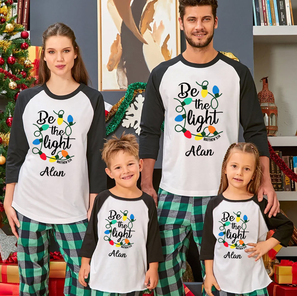 Be the Light Christmas Christian Letters Family Raglan Long Sleeve T-Shirt
