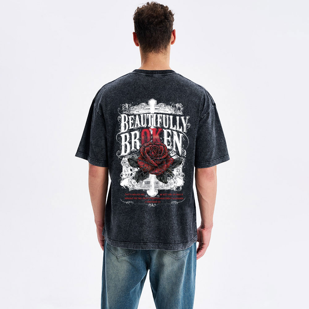 Beautifully Broken Cross Christian Washed T-Shirt