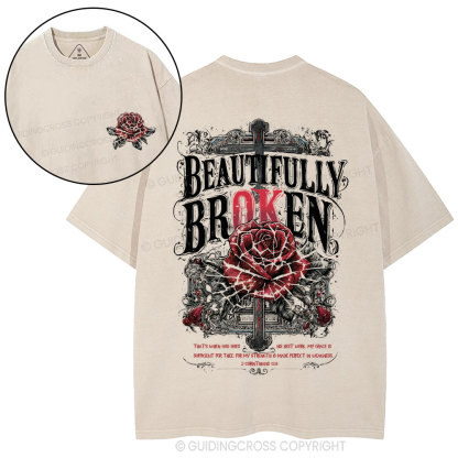 Beautifully Broken Cross Christian Washed T-Shirt