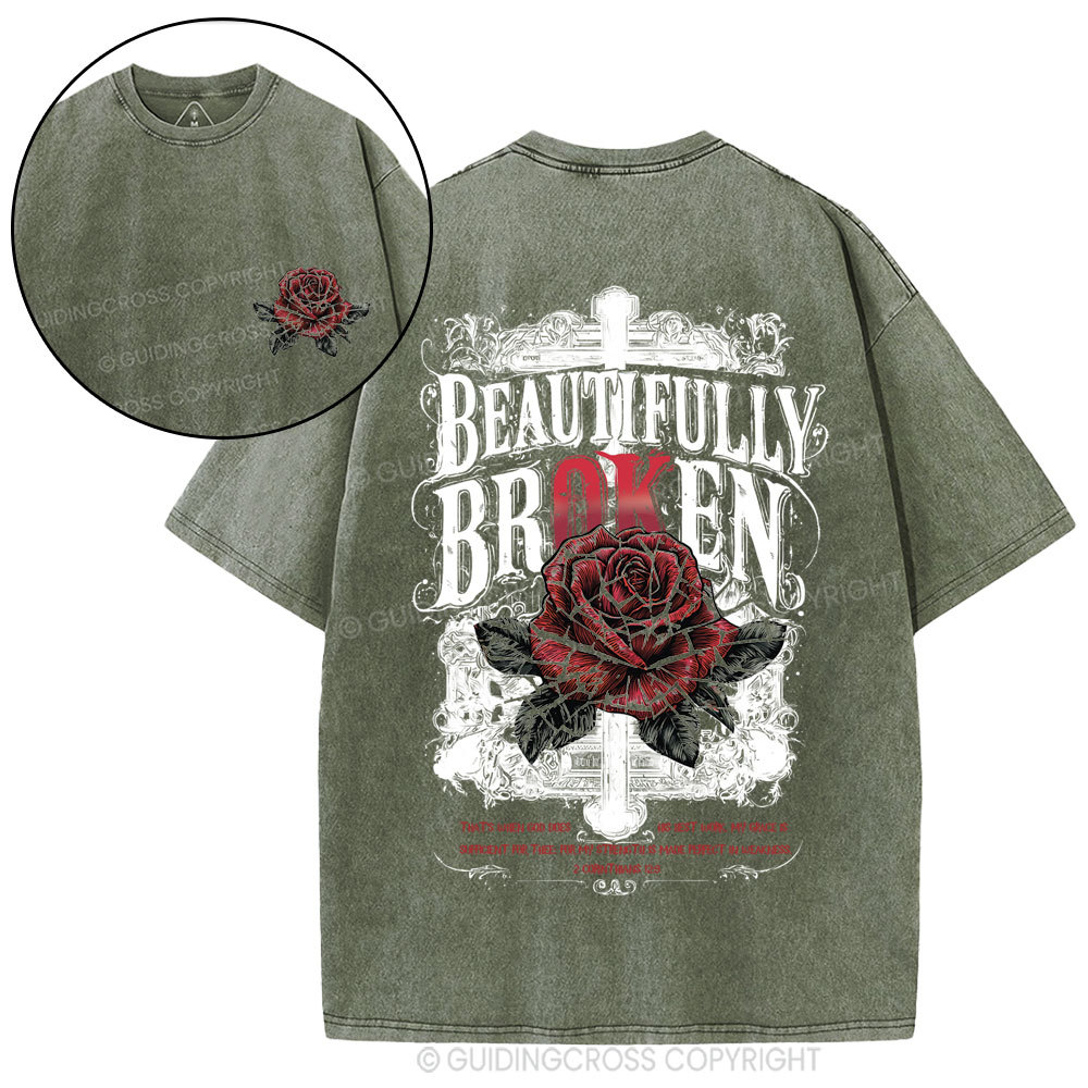 Beautifully Broken Cross Christian Washed T-Shirt