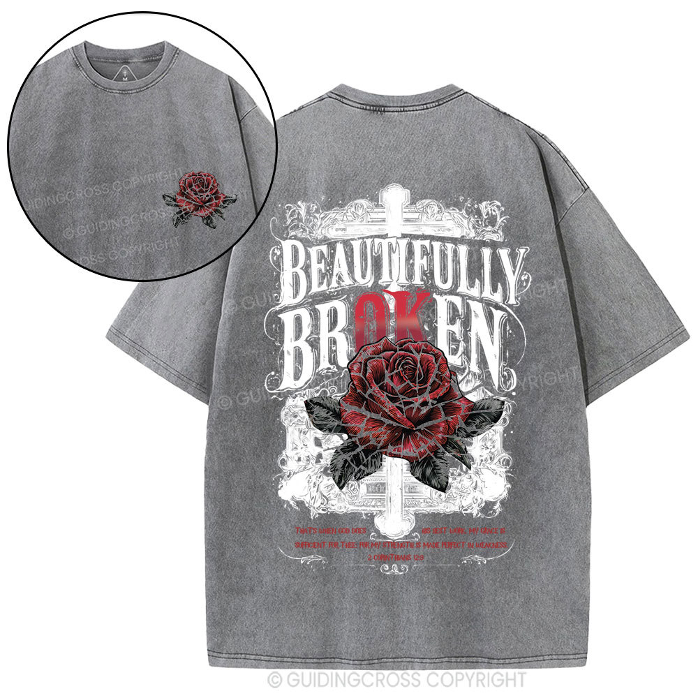 Beautifully Broken Cross Christian Washed T-Shirt