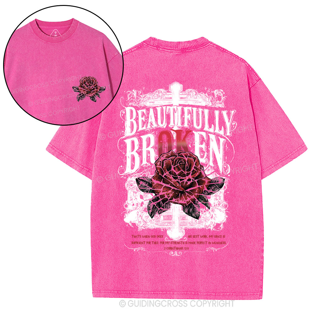 Beautifully Broken Cross Christian Washed T-Shirt