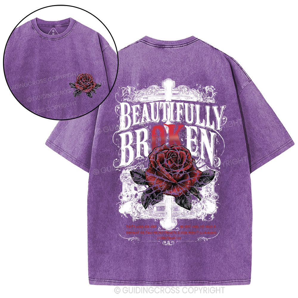 Beautifully Broken Cross Christian Washed T-Shirt