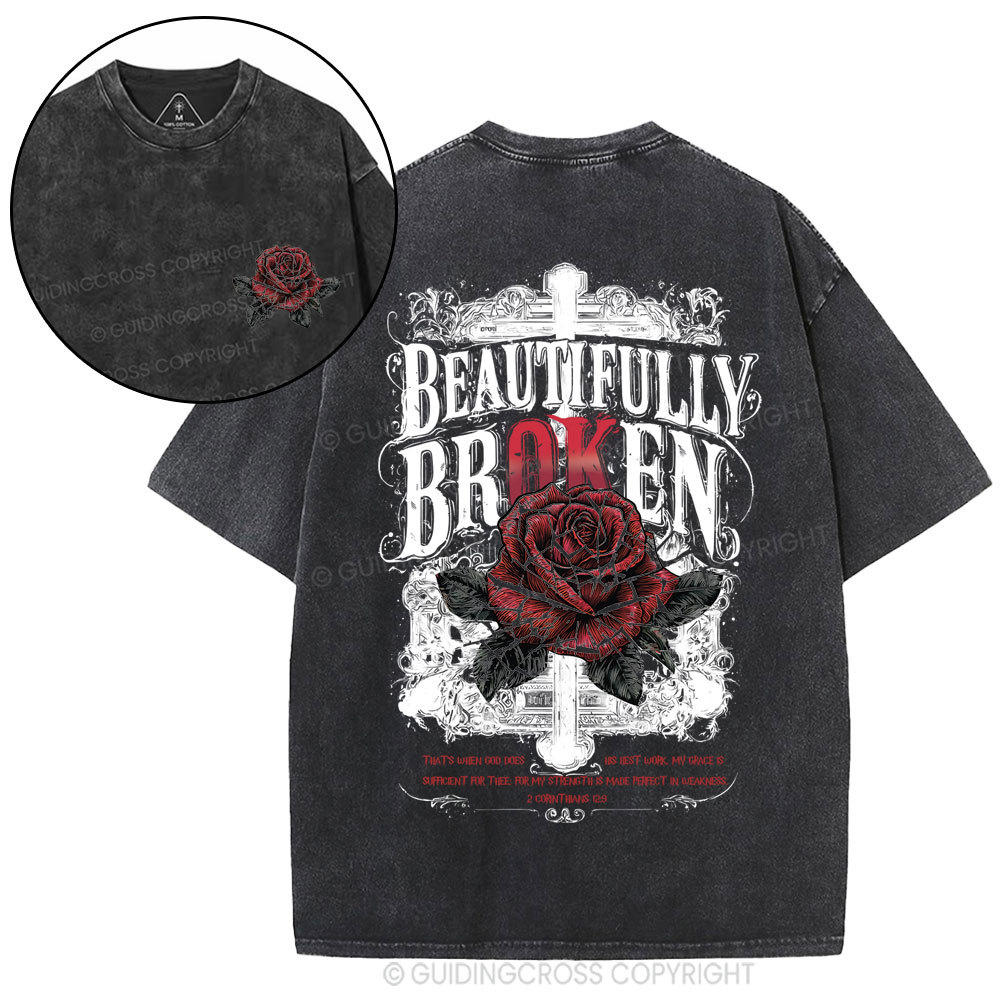 Beautifully Broken Cross Christian Washed T-Shirt