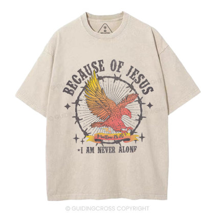Because Of Jesus I Am Never Alone Christian Washed T-Shirt