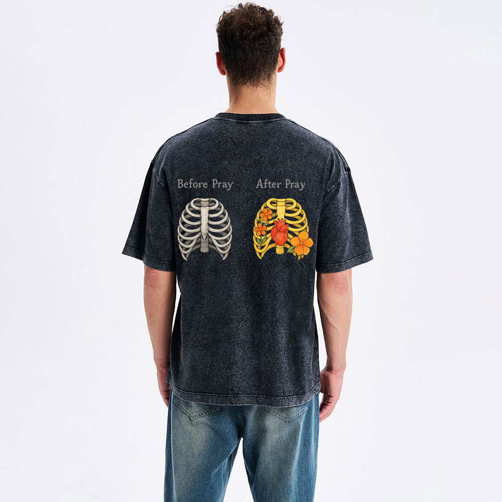 Before Pray After Pray Christian Washed T-Shirt