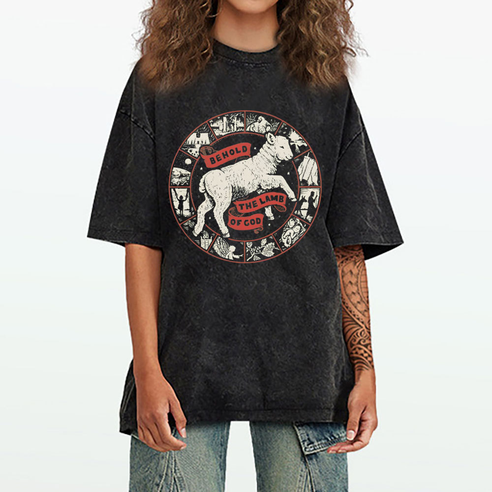 Behold The Lamb Of God Christian Washed T-Shirt