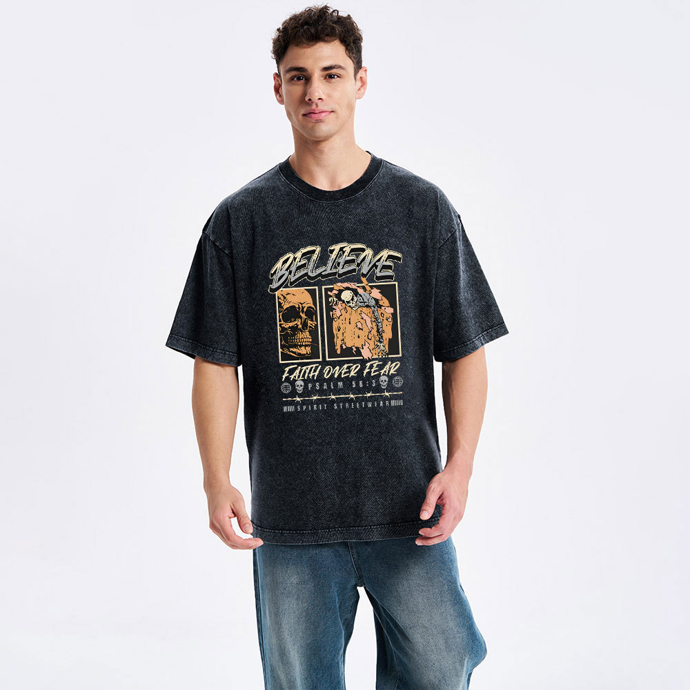 Believe Faith Over Fear Christian Washed T-Shirt