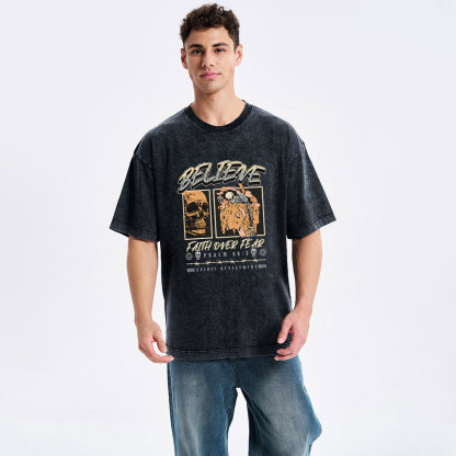 Believe Faith Over Fear Christian Washed T-Shirt