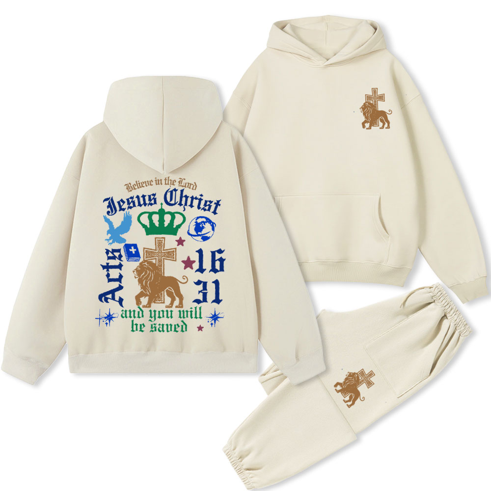 Believe In The Lord Christian Premium Fleece Hoodie Set