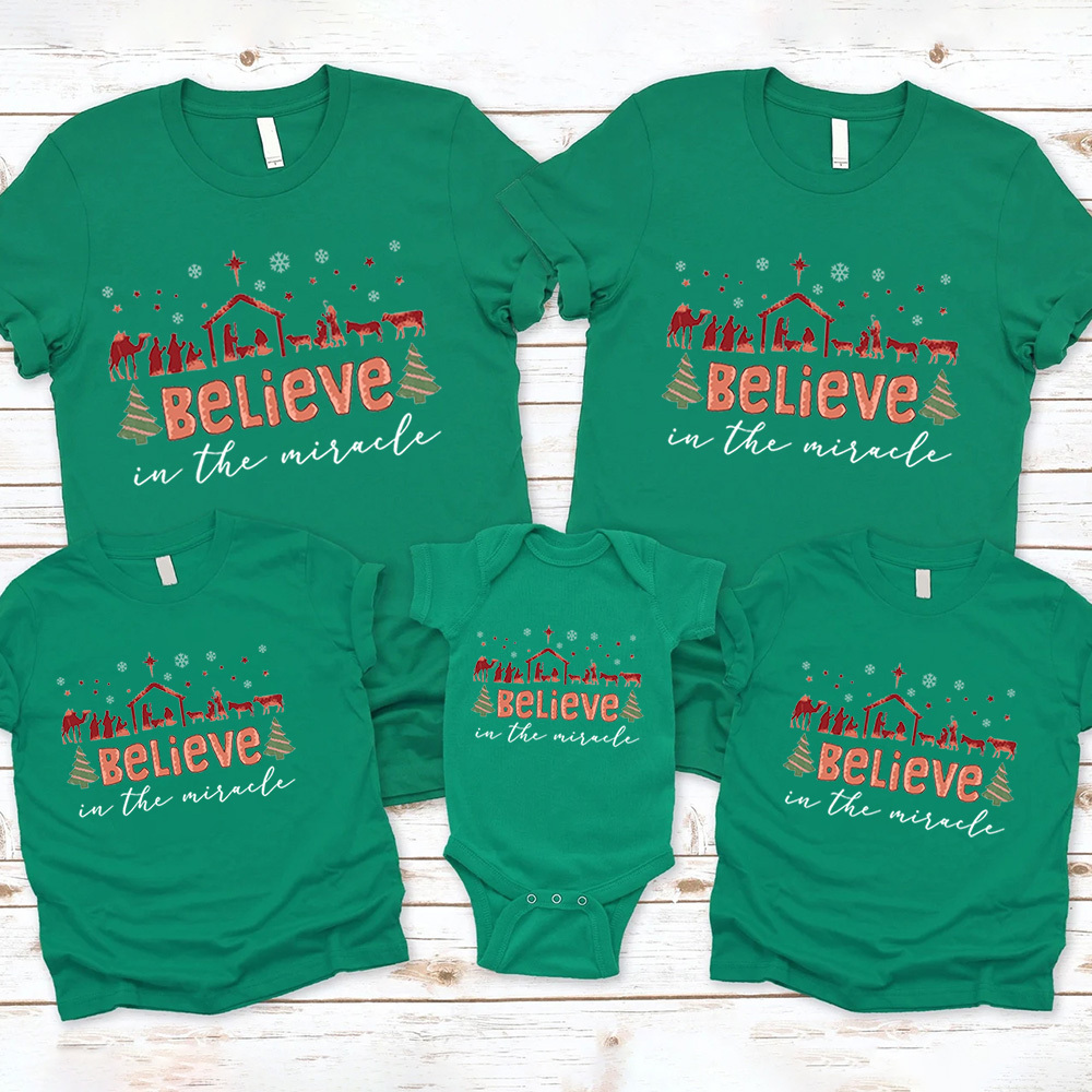 Believe In The Miracle Christmas Family Matching Shirts