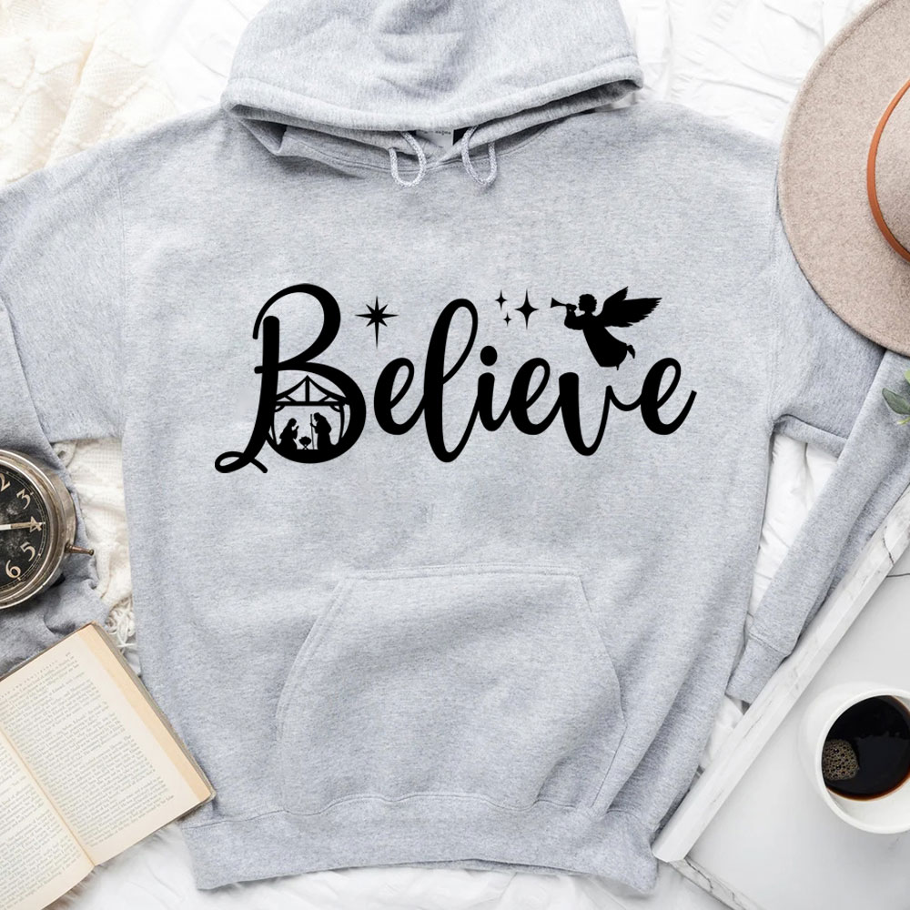 Believe Nativity Scene Christmas Hoodie