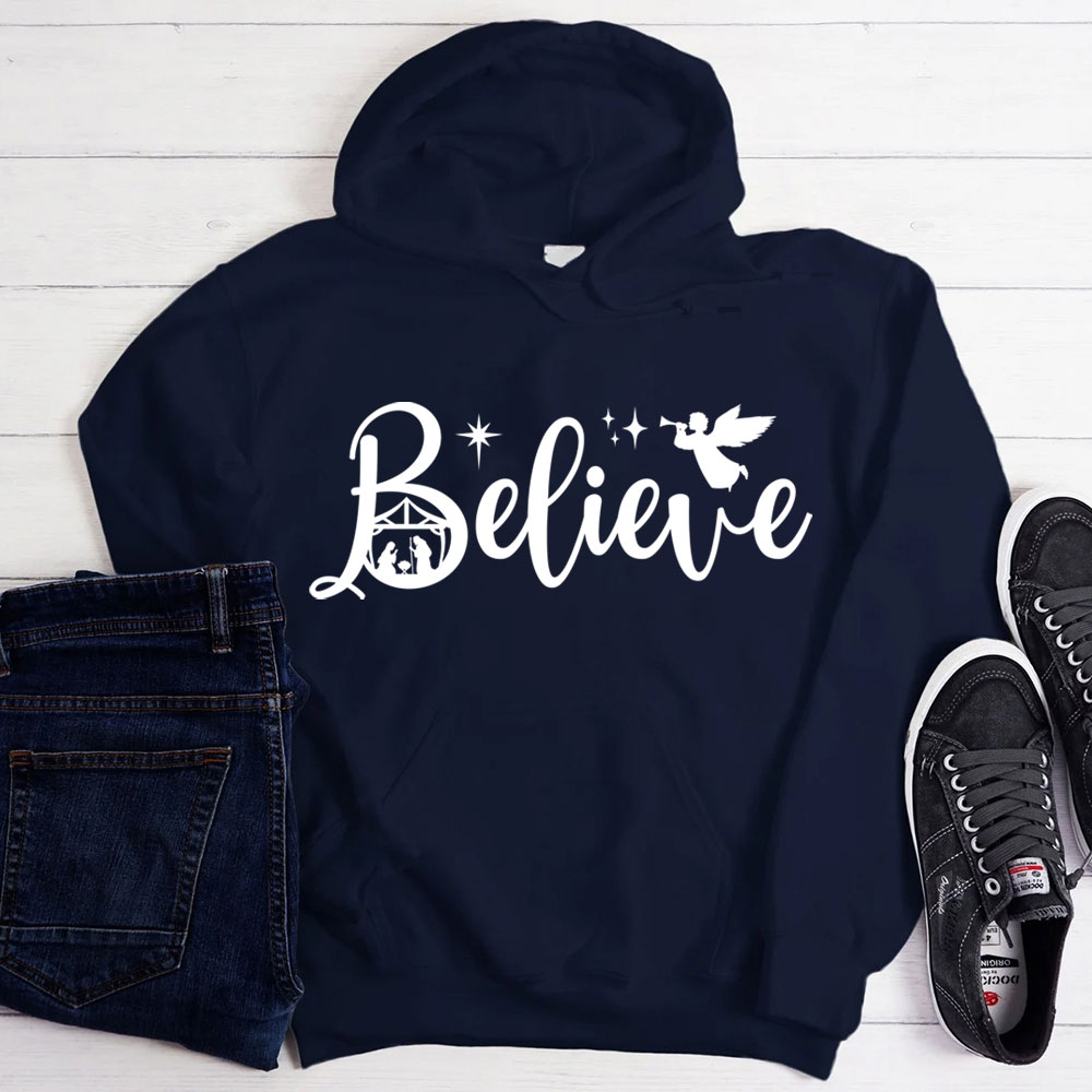 Believe Nativity Scene Christmas Hoodie