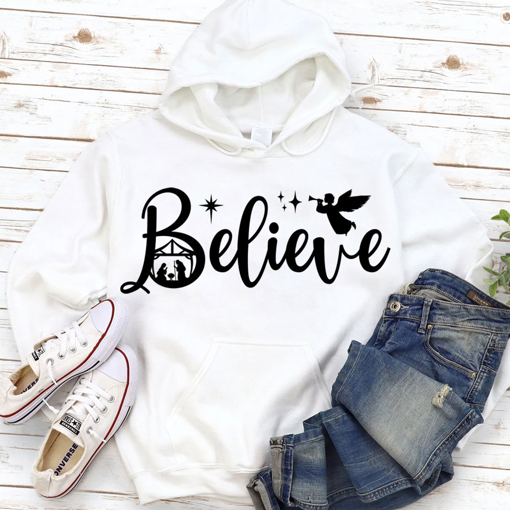 Believe Nativity Scene Christmas Hoodie