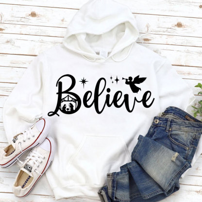 Believe Nativity Scene Christmas Hoodie
