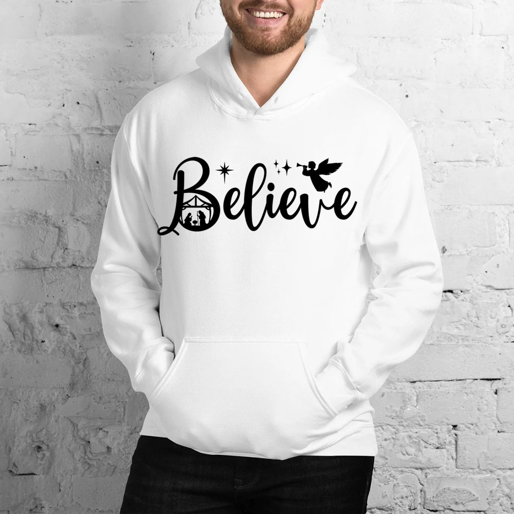 Believe Nativity Scene Christmas Hoodie