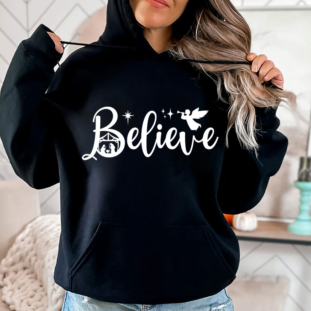 Believe Nativity Scene Christmas Hoodie