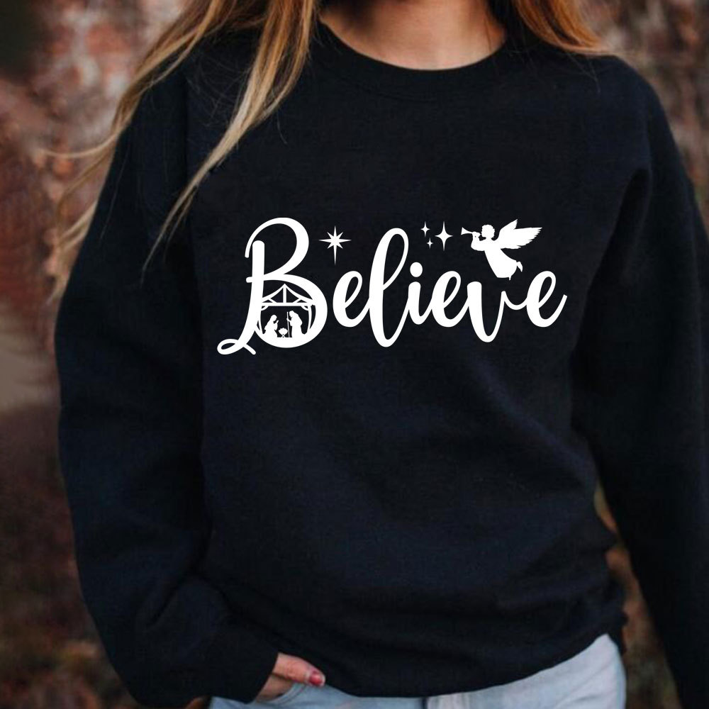 Believe Nativity Scene Christmas Sweatshirt