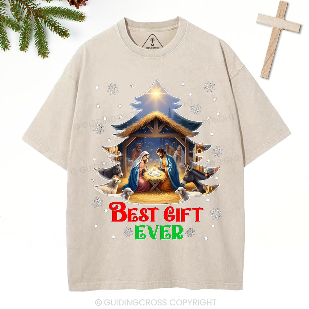 Best Gift Ever Christian Christmas Washed T-Shirt