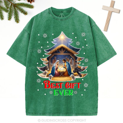 Best Gift Ever Christian Christmas Washed T-Shirt