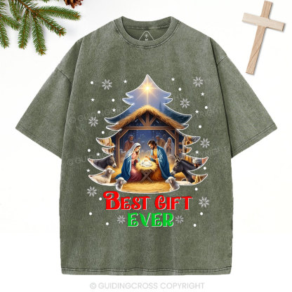 Best Gift Ever Christian Christmas Washed T-Shirt