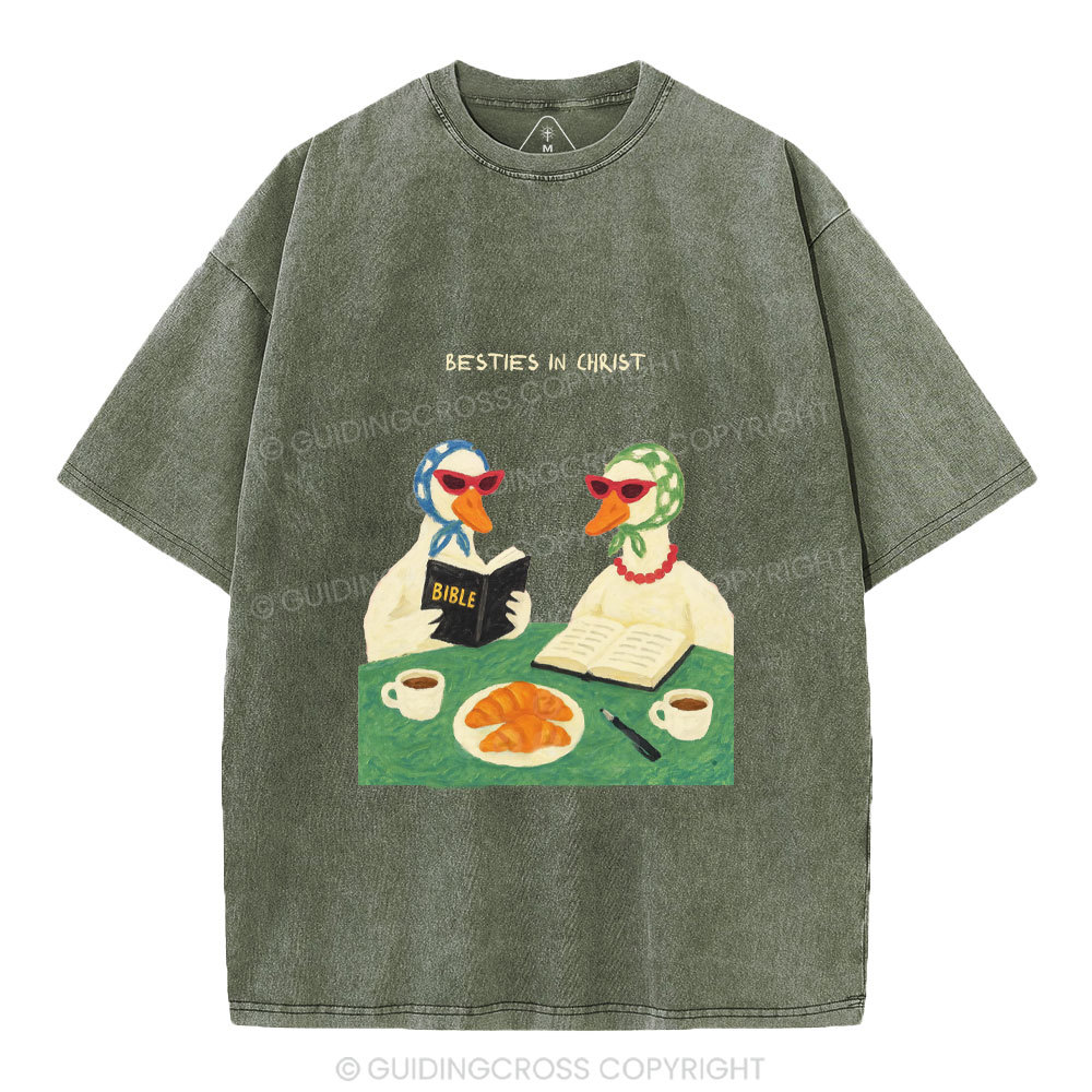 Besties In Christ Christian Washed T-Shirt