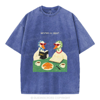 Besties In Christ Christian Washed T-Shirt