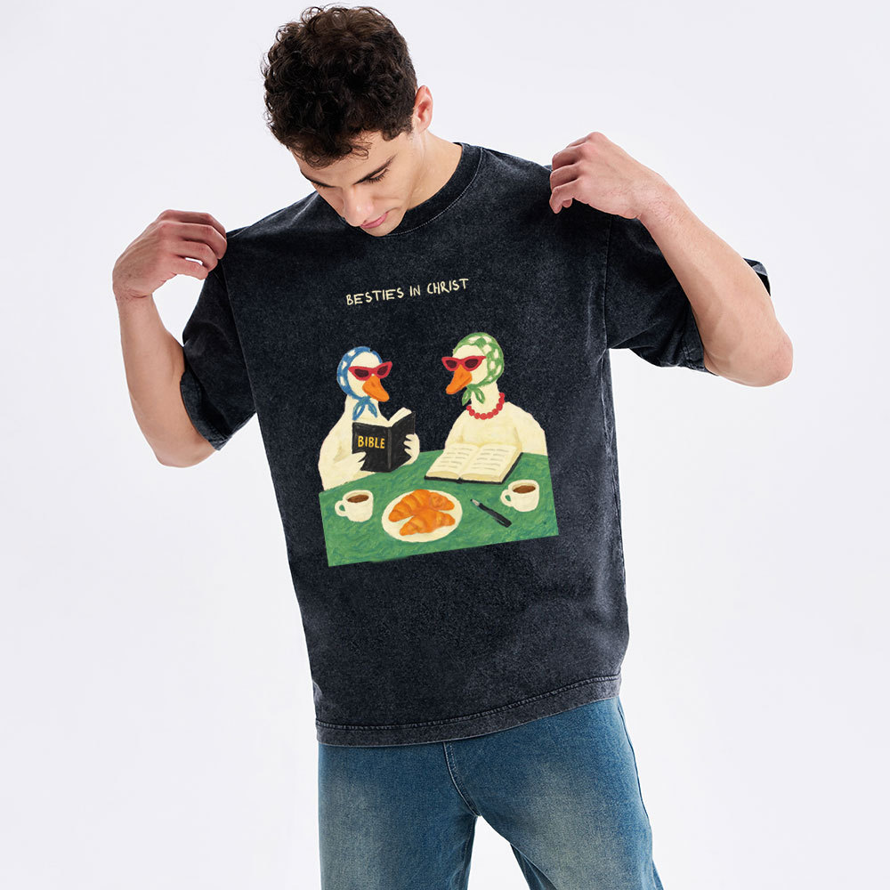 Besties In Christ Christian Washed T-Shirt