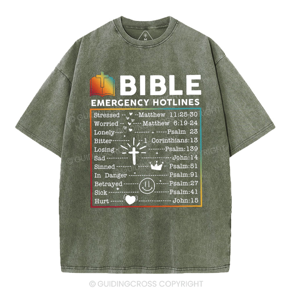 Bible Emergency Hotlines Christian Washed T-Shirt