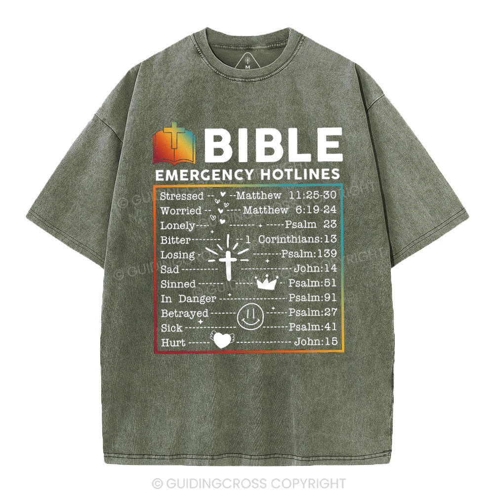 Bible Emergency Hotlines Christian Washed T-Shirt