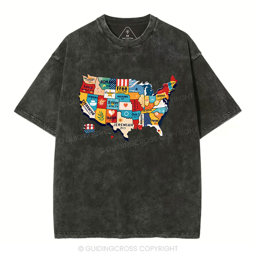 Bible Verse American Map Christian Washed T-Shirt