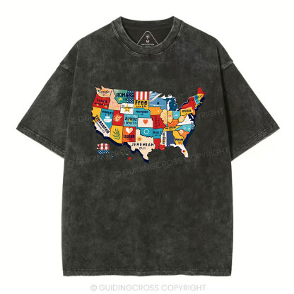 Bible Verse American Map Christian Washed T-Shirt