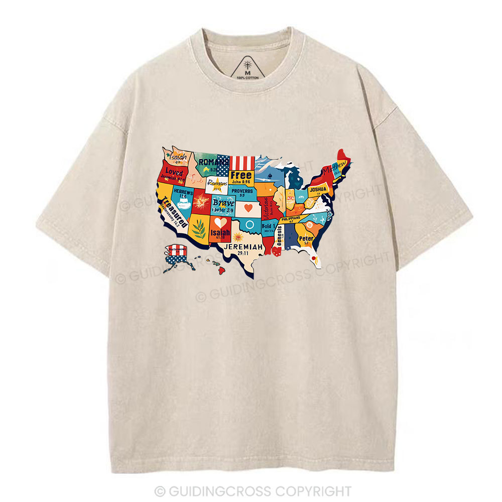 Bible Verse American Map Christian Washed T-Shirt