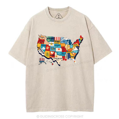 Bible Verse American Map Christian Washed T-Shirt