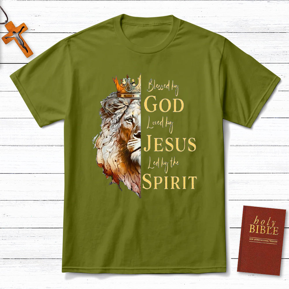Blessed By God Loved By Jesus Led By The Spirit Christian T-Shirt