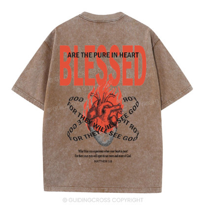 Blessed Are The Pure In Heart Christian Washed T-Shirt