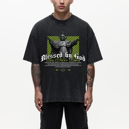 Blessed By God Christian Washed T-Shirt