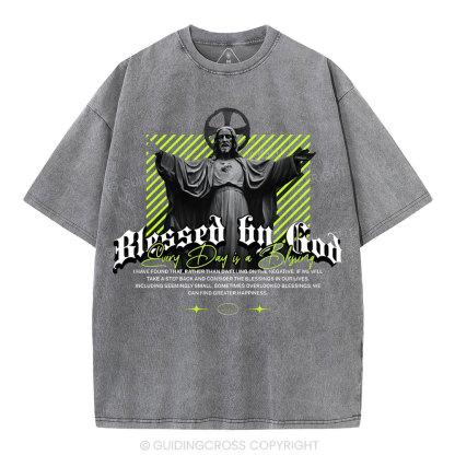 Blessed By God Christian Washed T-Shirt