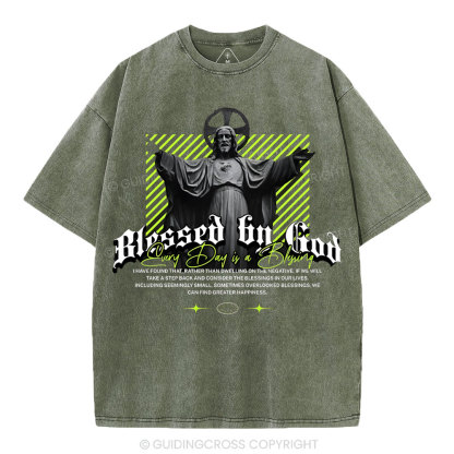 Blessed By God Christian Washed T-Shirt