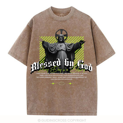 Blessed By God Christian Washed T-Shirt